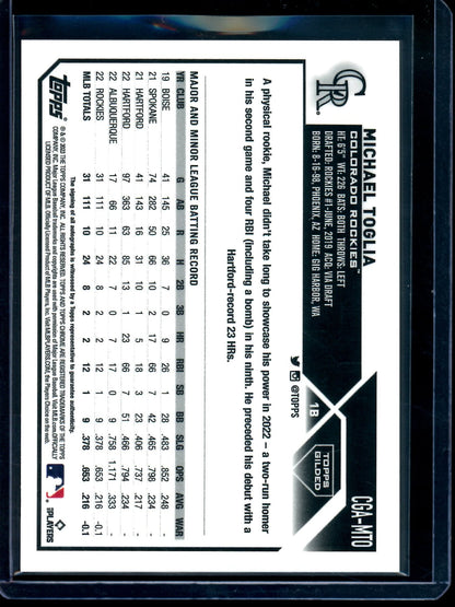 2023 Topps Gilded Michael Toglia Rookie Autograph /75 Rockies