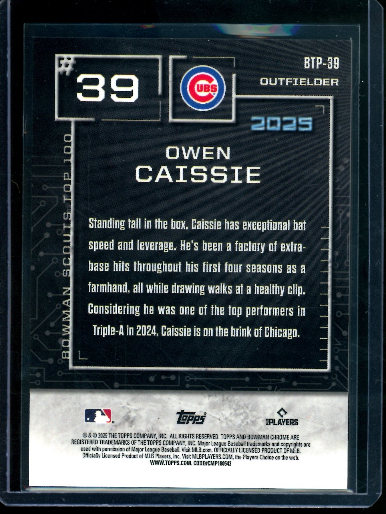 2025 Bowman Chrome Owen Caissie Top 100 Orange Refractor /25 Cubs