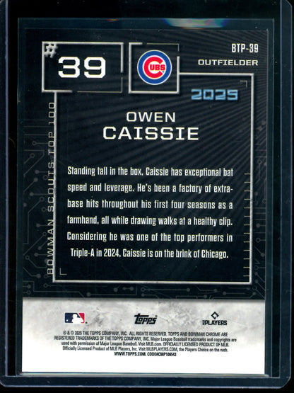 2025 Bowman Chrome Owen Caissie Top 100 Orange Refractor /25 Cubs
