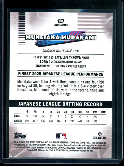 2026 Topps Finest Munetaka Murakami Rookie Gold Refractor /50 White Sox