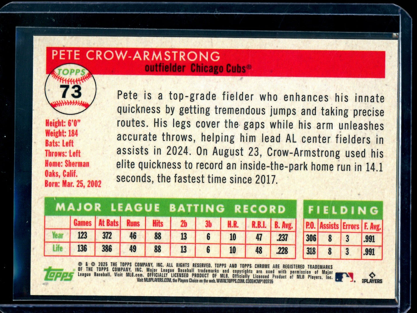 2025 Topps Platinum Pete Crow-Armstrong Orange Wave Refractor /25 Cubs