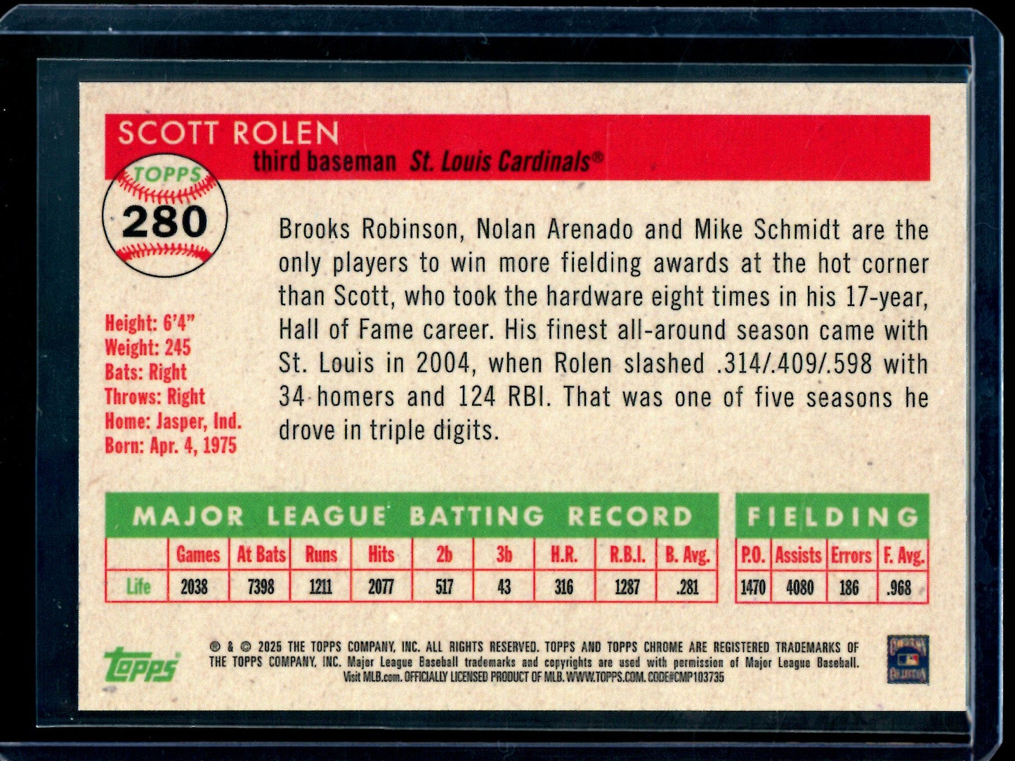 2025 Topps Platinum Scott Rolen Red Refractor /5 Cardinals