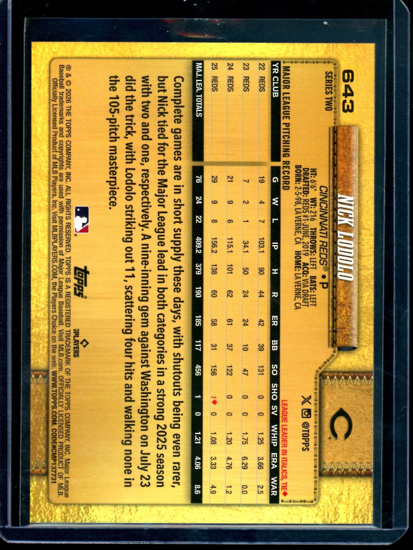 2026 Topps Flagship Nick Lodolo Golden Mirror SSP Reds