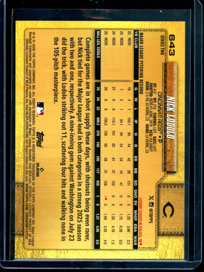 2026 Topps Flagship Nick Lodolo Golden Mirror SSP Reds
