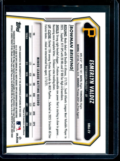 2026 Bowman Chrome Esmerlyn Valdez Mojo Autograph Pirates