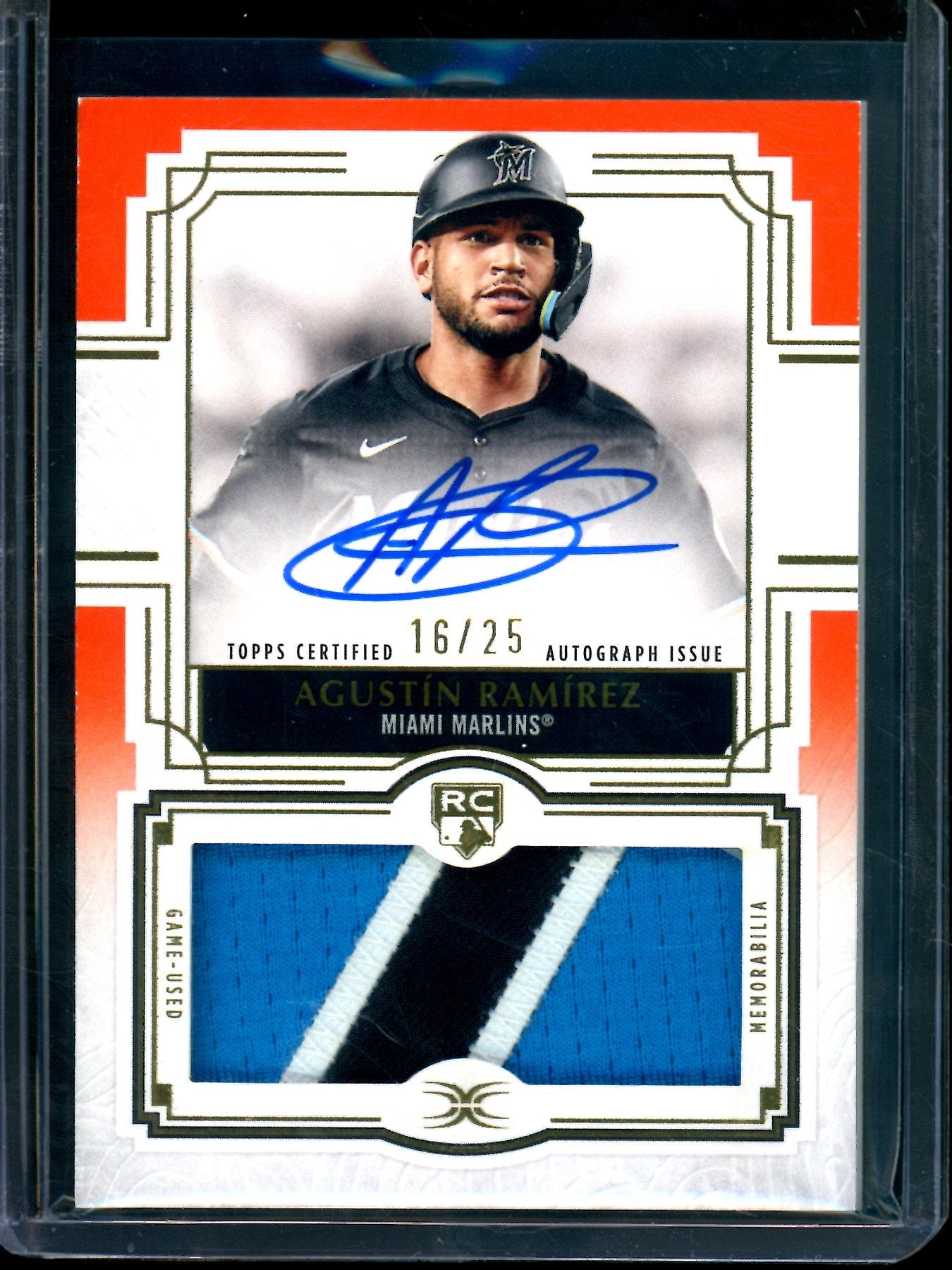 2025 Topps Definitive Agustin Ramirez Orange Rookie Patch Autograph /25 Marlins