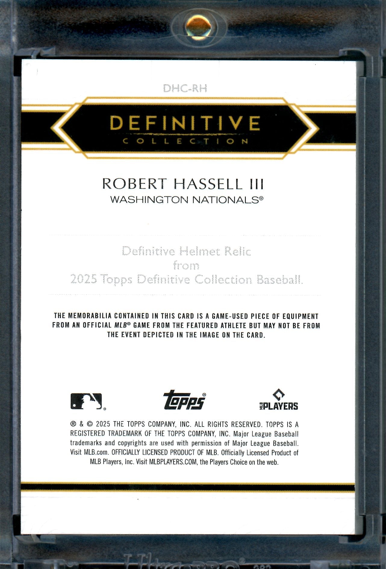 2025 Topps Definitive Robert Hassell III Rookie Game Used Helmet Relic /25 Nationals