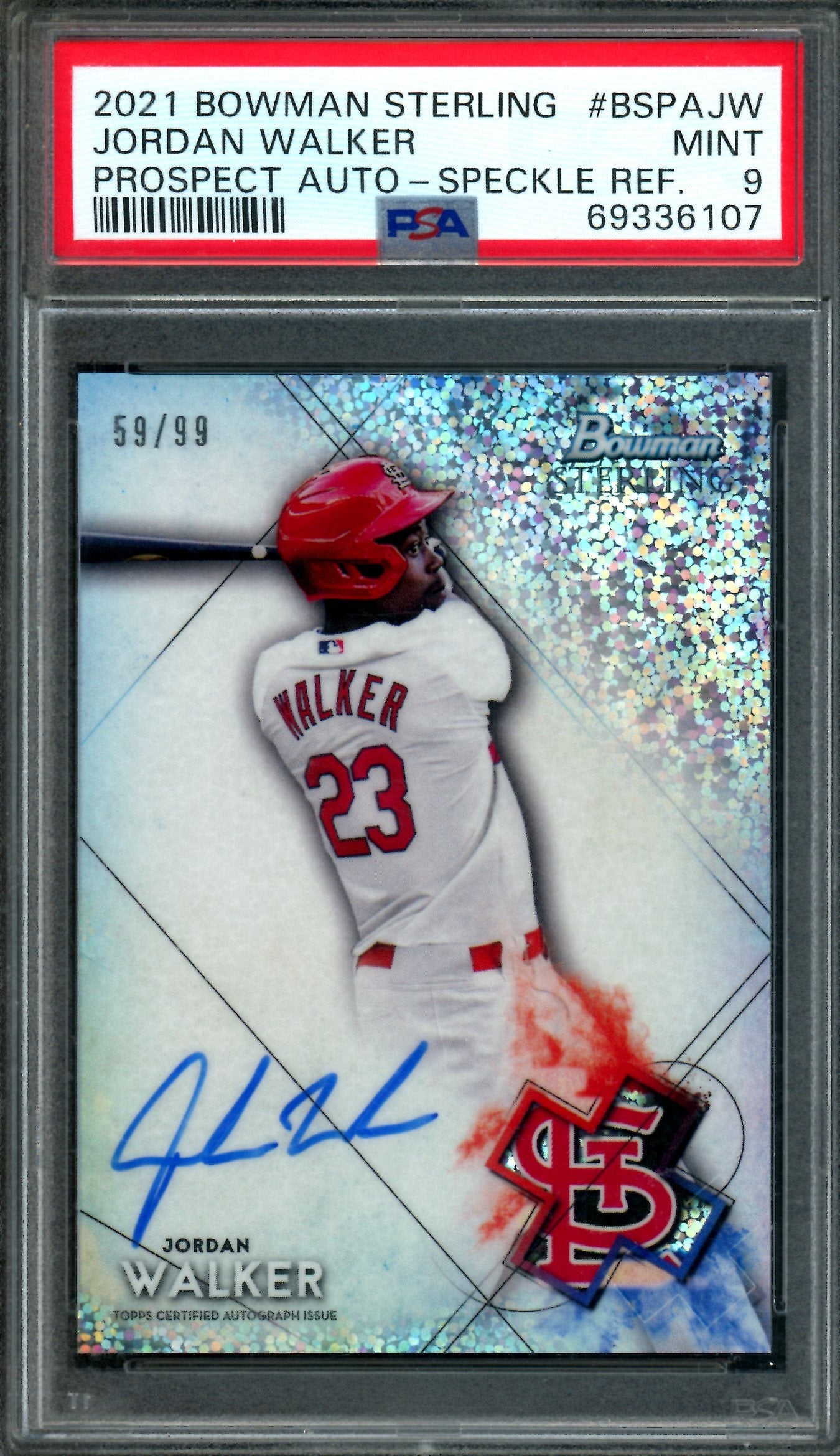 2021 Topps Sterling Jordan Walker Speckle Refractor Autograph /99 PSA 9 Cardinals