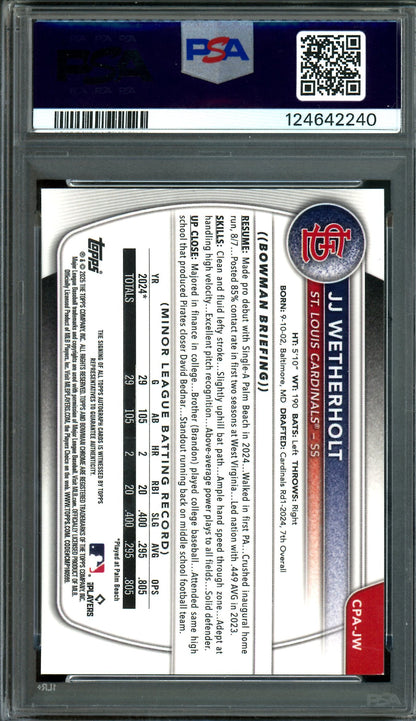 2025 Bowman Chrome JJ Wetherholt 1st Green Shimmer Autograph /99 PSA 9 Cardinals