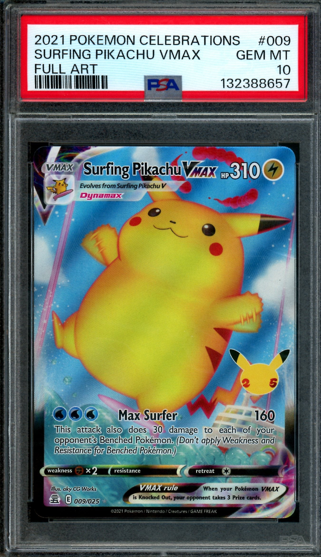 2021 Pokemon Celebrations Surfing Pikachu VMAX 009/025 PSA 10