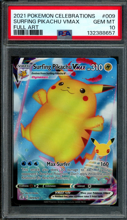 2021 Pokemon Celebrations Surfing Pikachu VMAX 009/025 PSA 10