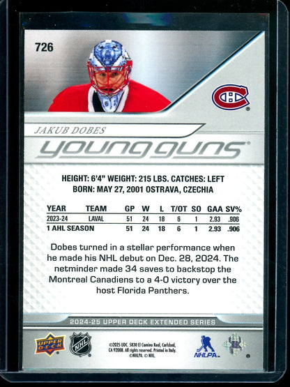 2025 Upper Deck Extended Series Jakub Dobes Young Guns Canadiens