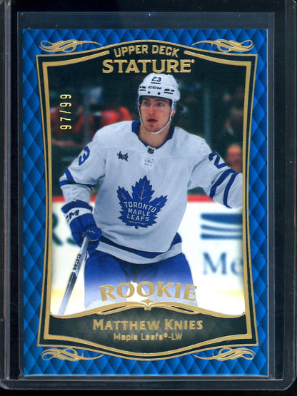 2025 Upper Deck Stature Matthew Knies Rookie Blue /99 Maple Leafs