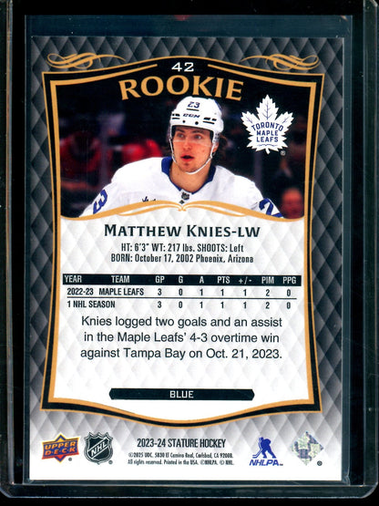 2025 Upper Deck Stature Matthew Knies Rookie Blue /99 Maple Leafs