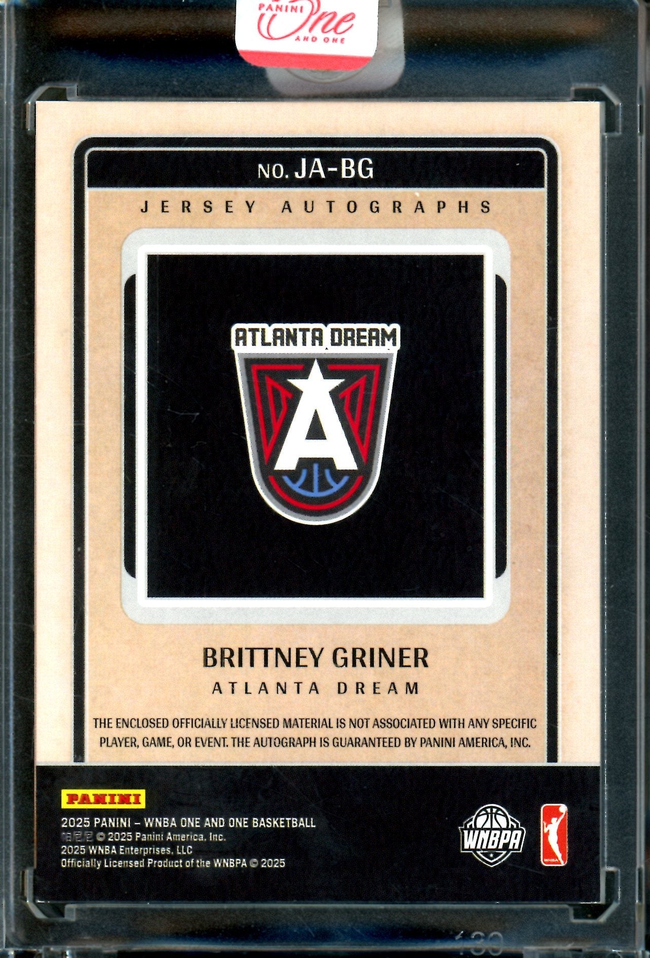 2025 Panini One and One Brittney Griner Jersey Autograph /25 Dream
