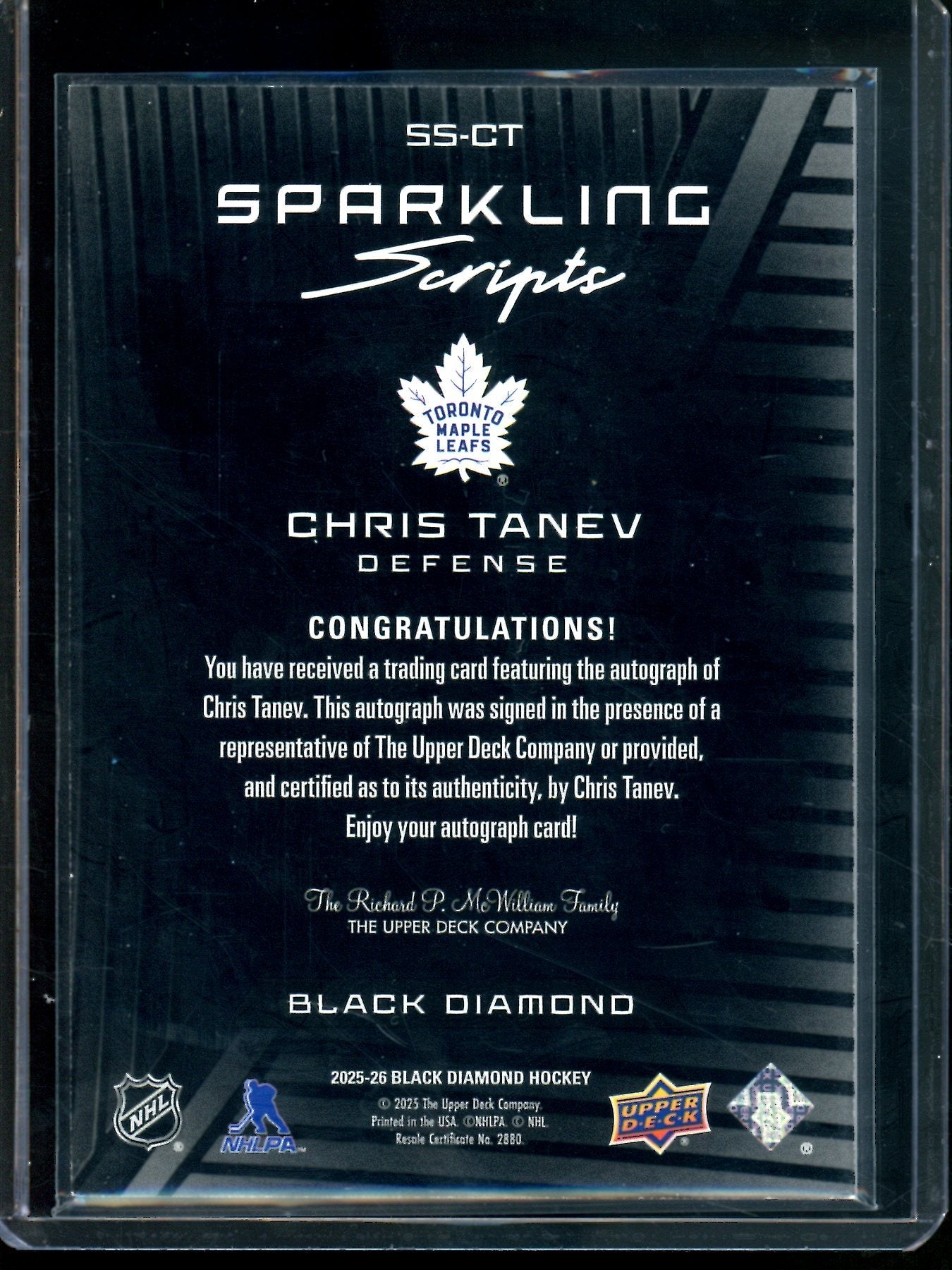 2025 Upper Deck Black Diamond Chris Tanev Sparkling Scripts Maple Leafs
