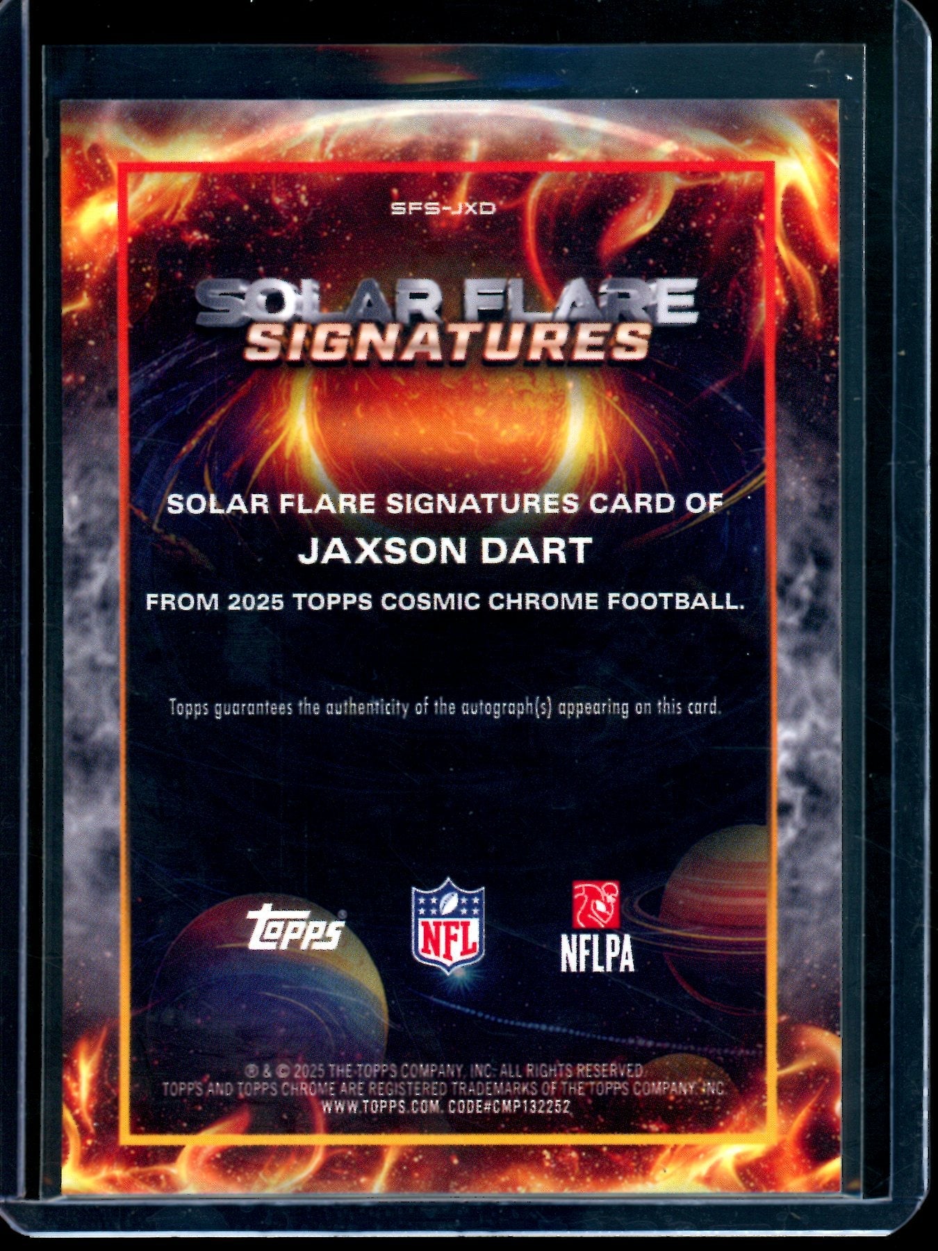 2025 Topps Cosmic Jaxson Dart Rookie Solar Flare Signatures Black /10 Giants