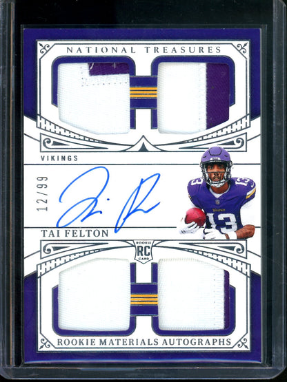 2025 Panini National Treasures Tai Felton Rookie Material Autographs /99 Vikings
