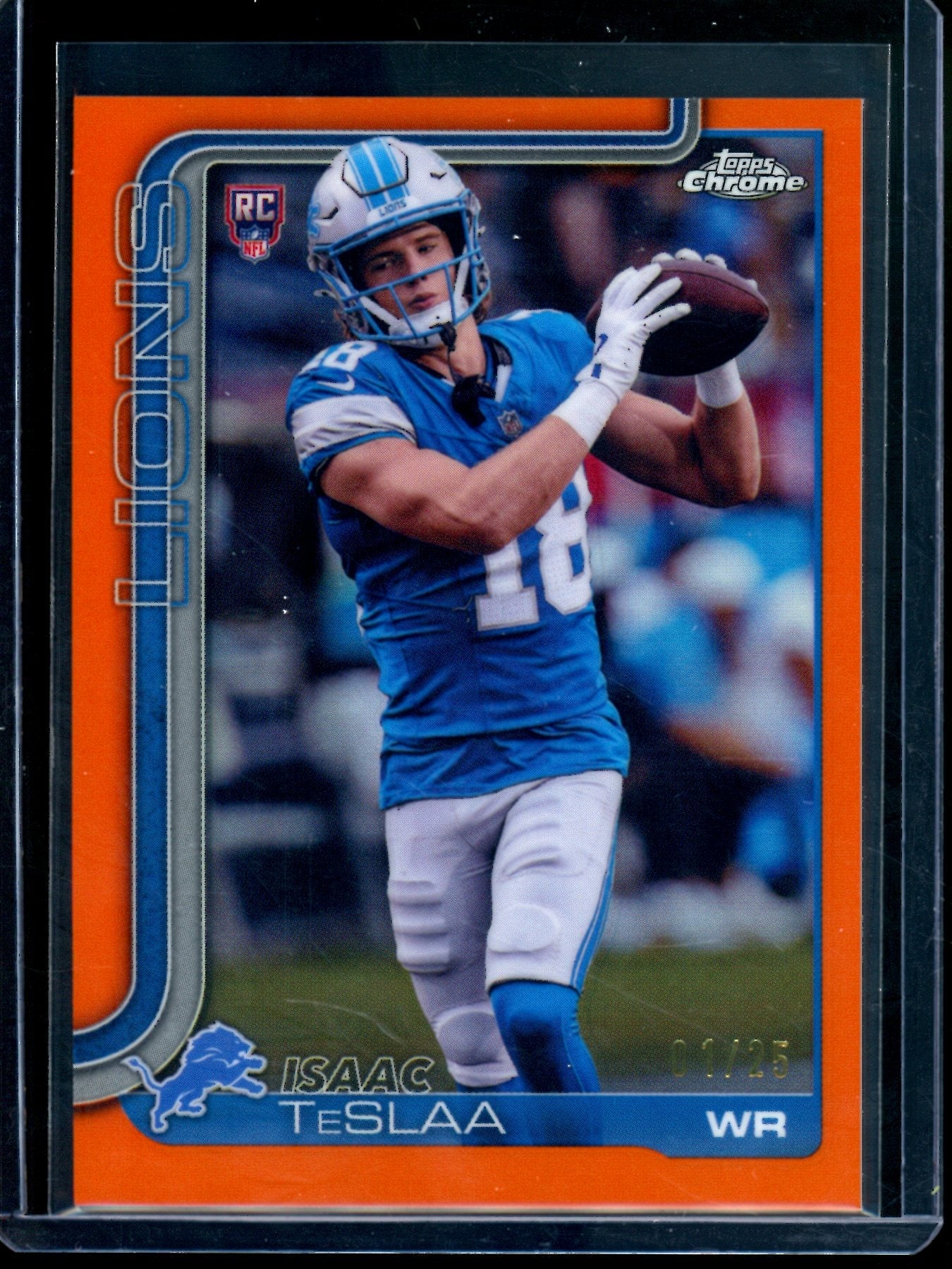 2025 Topps Chrome Isaac TeSlaa Orange Refractor Rookie /25 Lions
