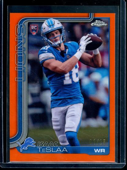 2025 Topps Chrome Isaac TeSlaa Orange Refractor Rookie /25 Lions