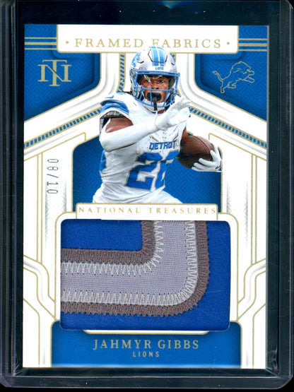 2024 Panini National Treasures Jahmyr Gibbs Framed Fabrics Gold /10 Lions