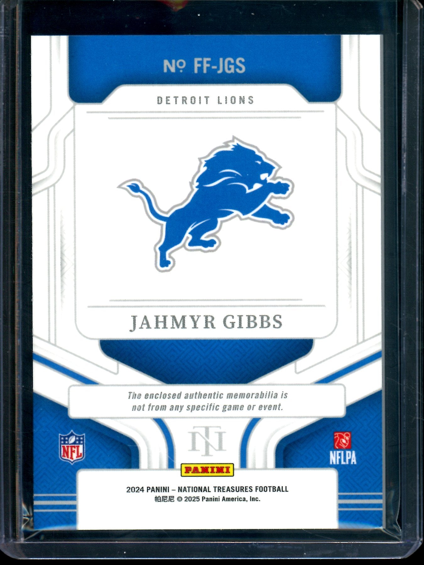 2024 Panini National Treasures Jahmyr Gibbs Framed Fabrics Gold /10 Lions
