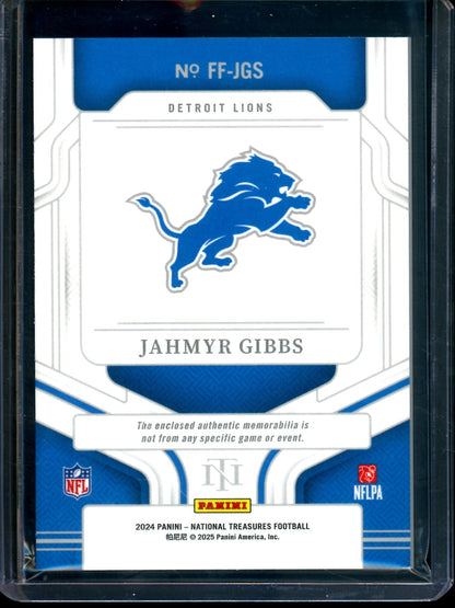2024 Panini National Treasures Jahmyr Gibbs Framed Fabrics Gold /10 Lions