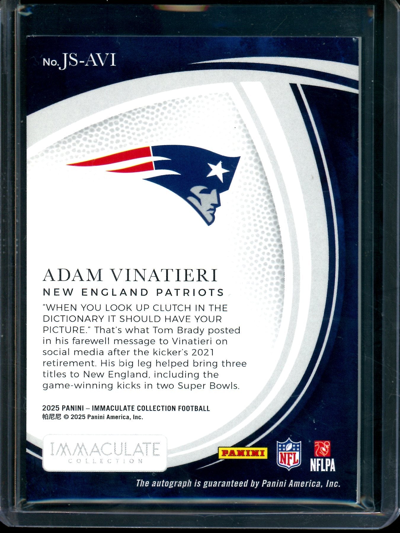 2025 Panini Immaculate Adam Vinatieri Jubilee Autograph /49 Patriots