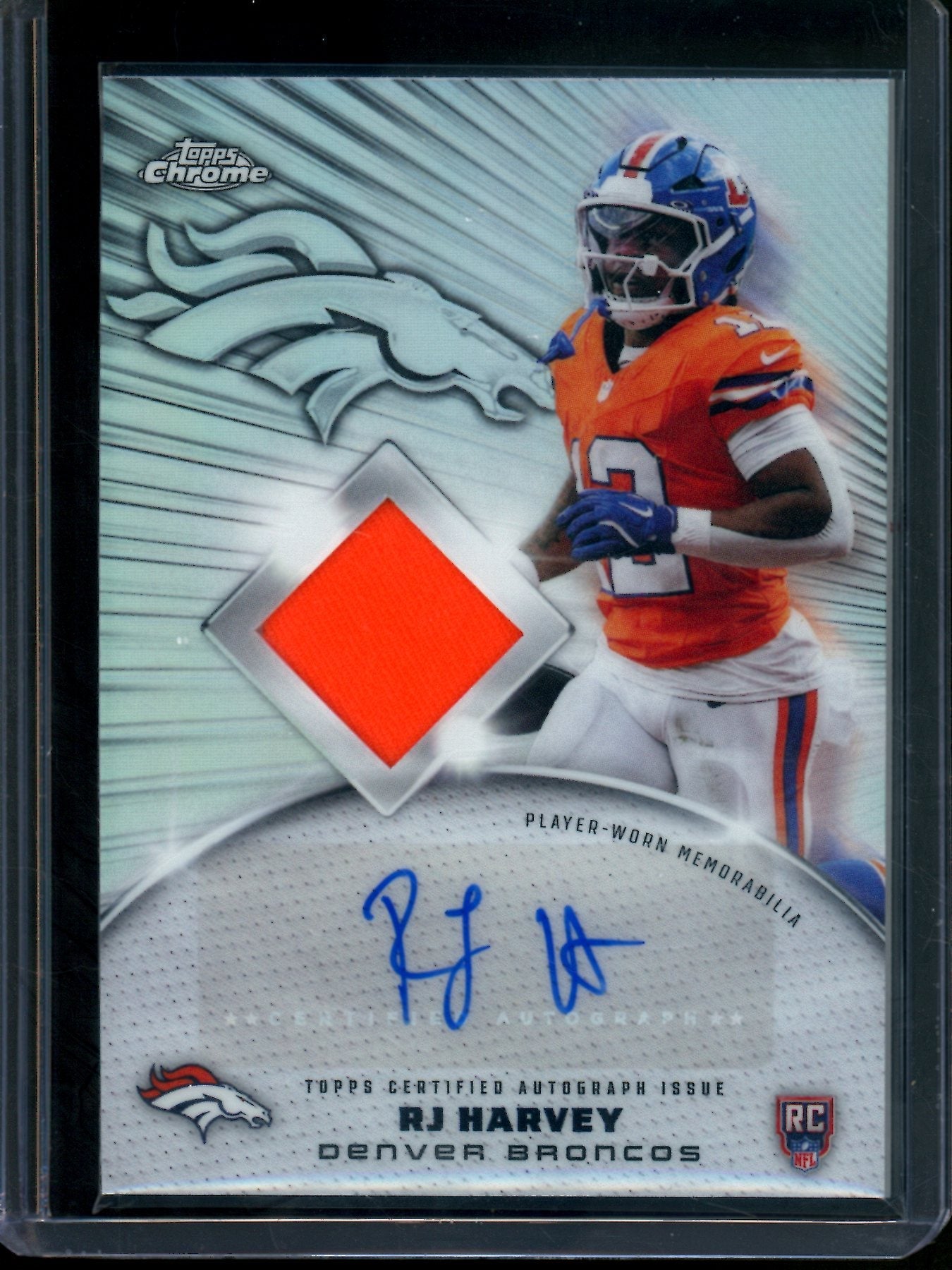 2025 Topps Chrome RJ Harvey Rookie Patch Autograph Broncos