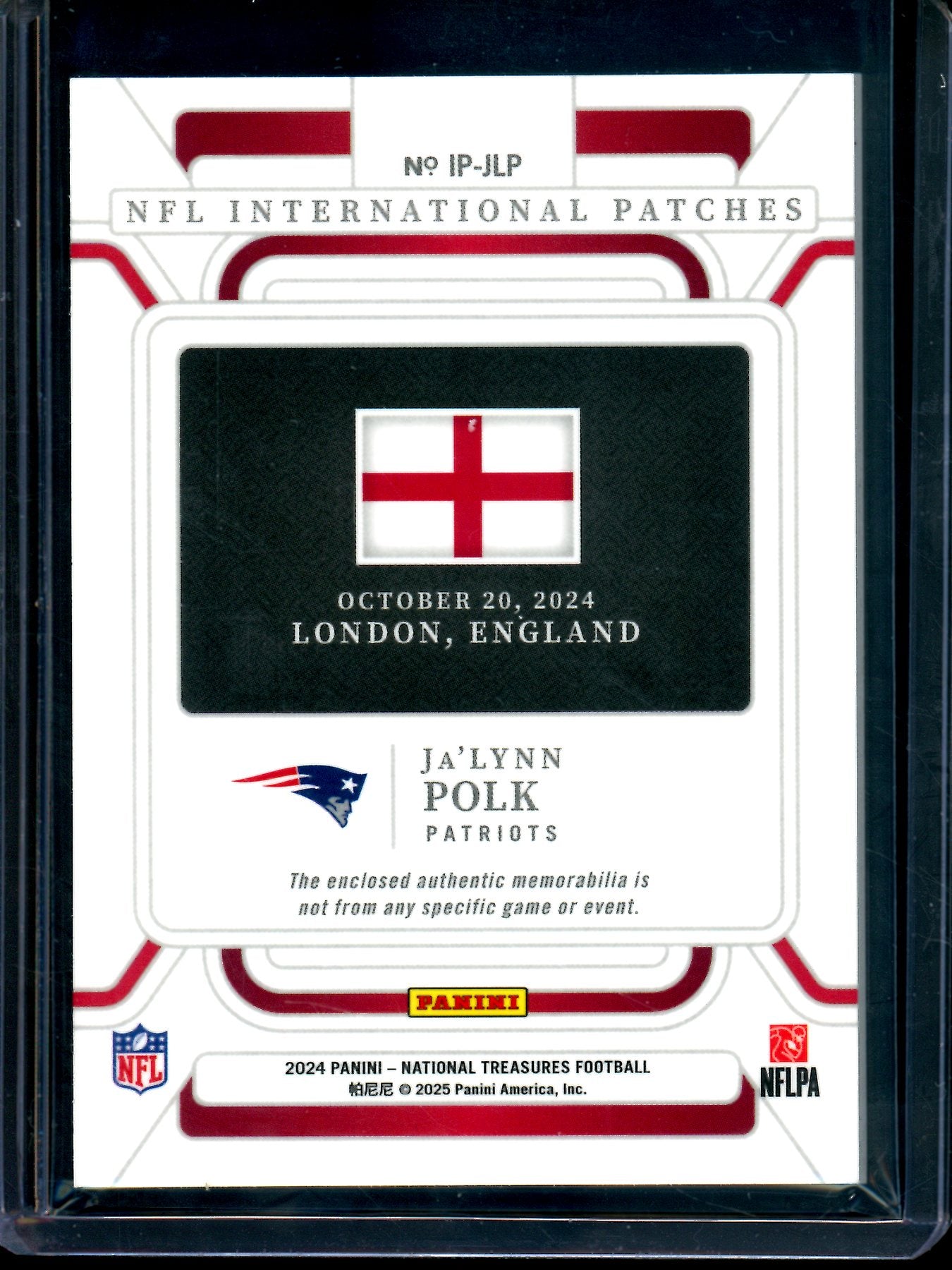 2024 Panini National Treasures Ja'Lynn Polk International Patch London /5 Patriots