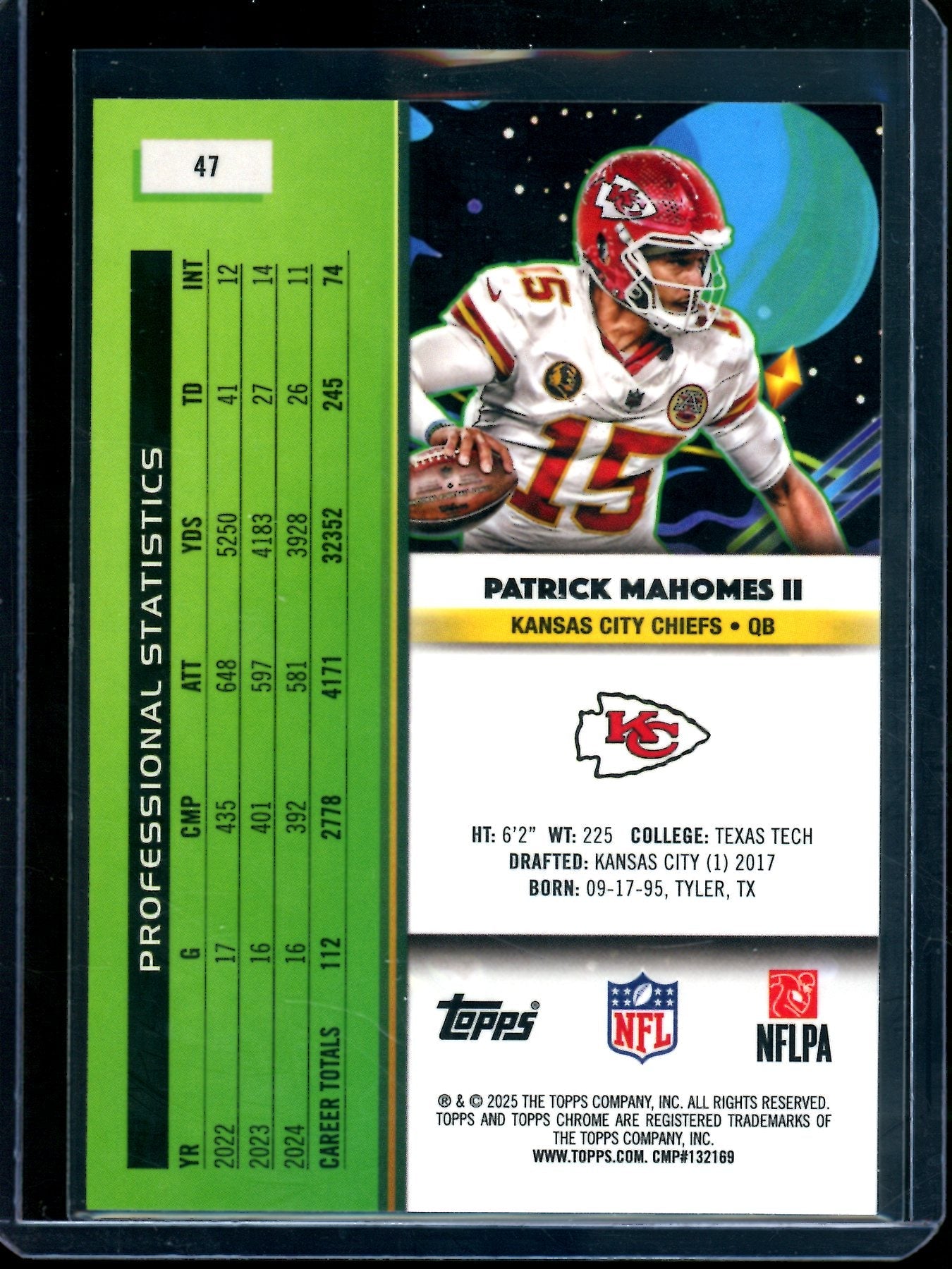 2025 Topps Cosmic Patrick Mahomes II Blue Pulsar Refractor /99 Chiefs