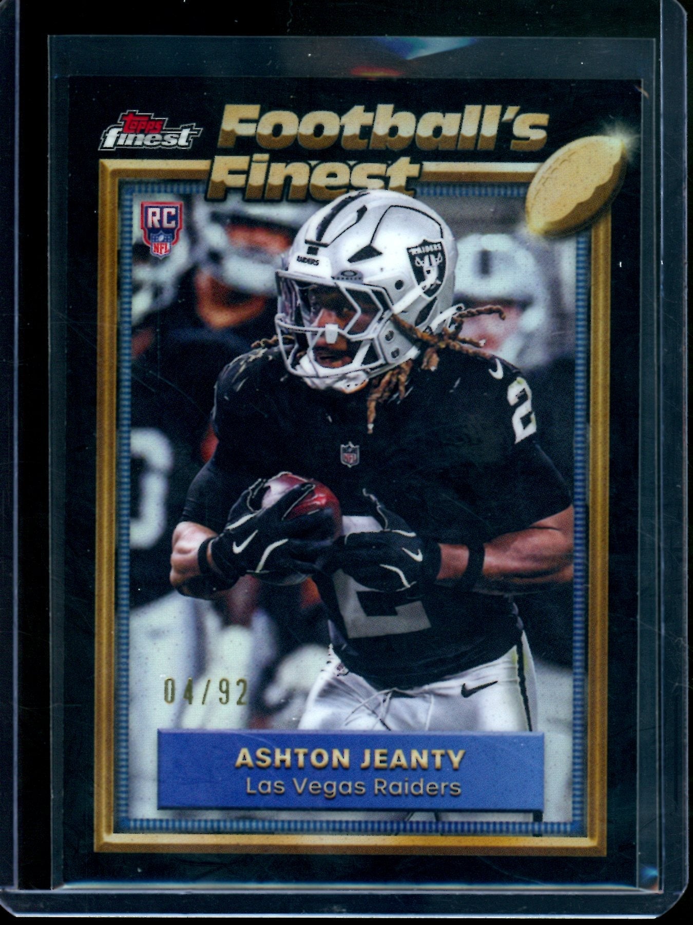 2025 Topps Finest Ashton Jeanty Footballs Finest Rookie Black /92 Raiders