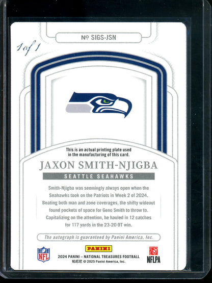 2024 Panini National Treasures Jaxson Smith-Njigba 1/1 Printing Plate Autograph Seahawks