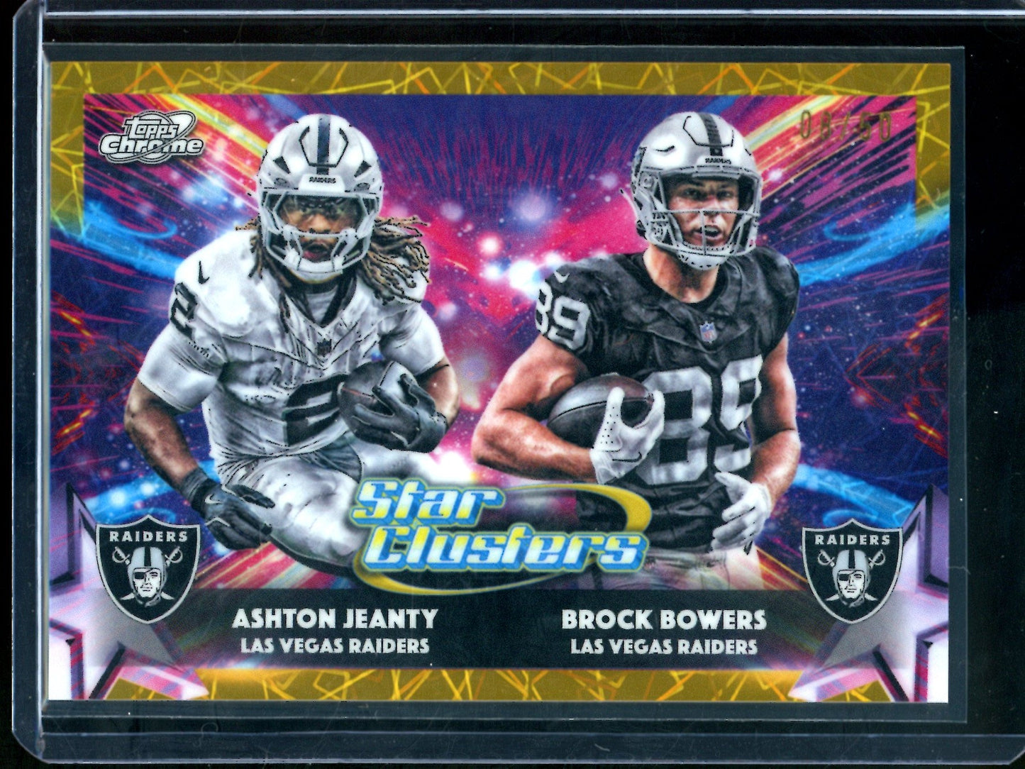 2025 Topps Cosmic Chrome Ashton Jeanty / Brock Bowers Star Clusters Gold Lazer /50 Raiders