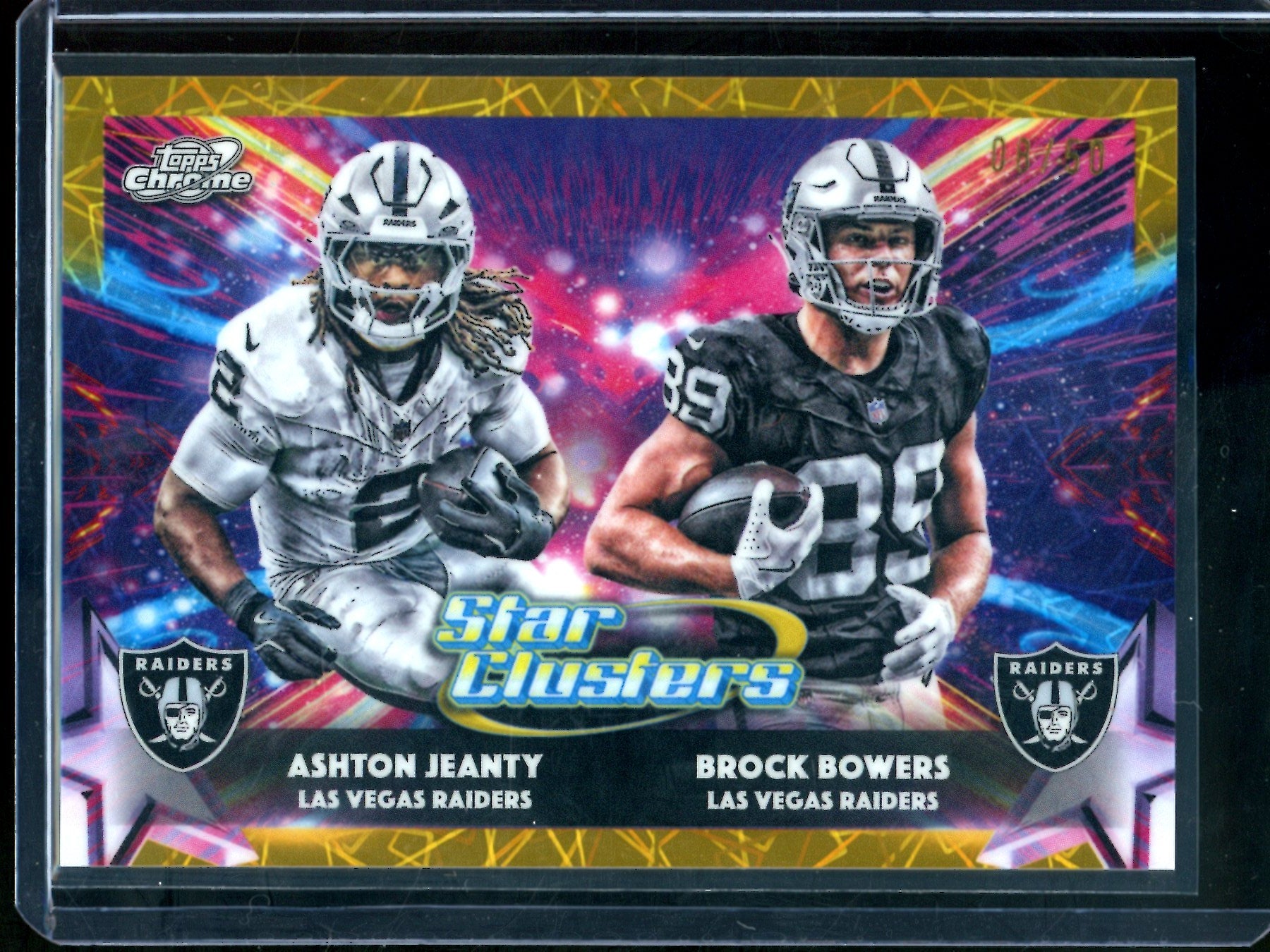 2025 Topps Cosmic Chrome Ashton Jeanty / Brock Bowers Star Clusters Gold Lazer /50 Raiders