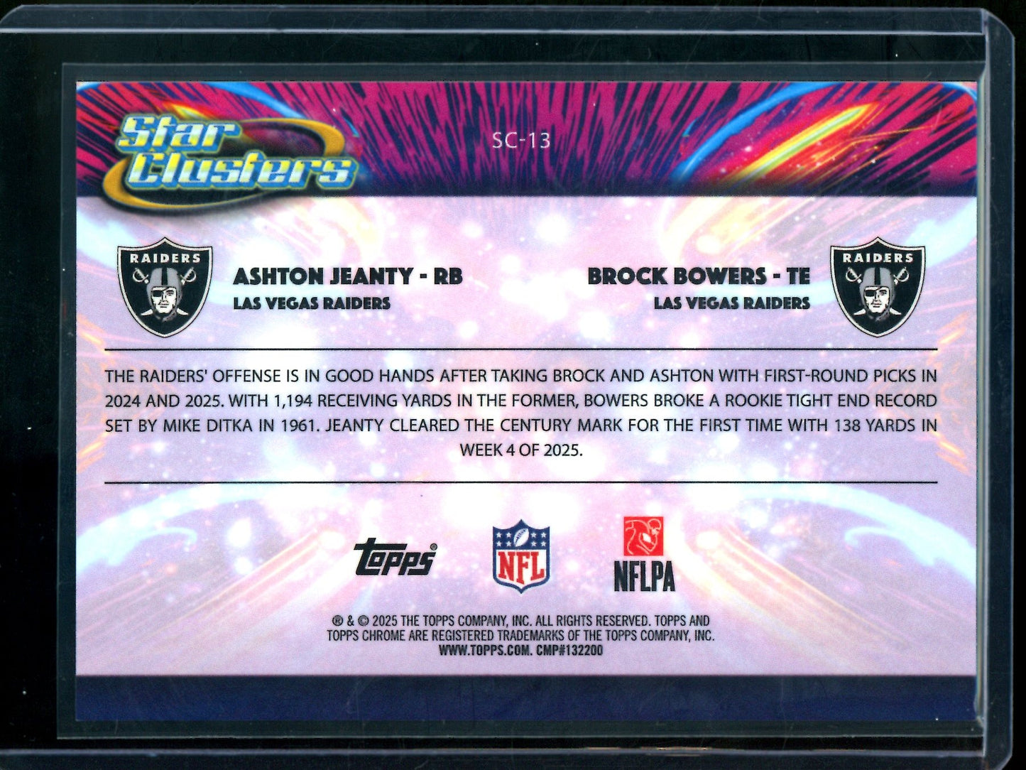 2025 Topps Cosmic Chrome Ashton Jeanty / Brock Bowers Star Clusters Gold Lazer /50 Raiders