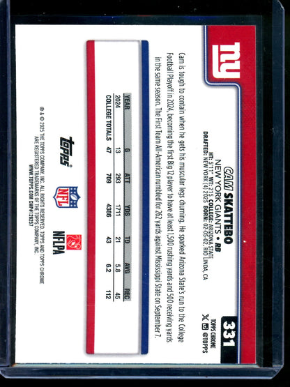 2025 Topps Chrome Cam Skattebo Neon Pulse Rookie SP Giants