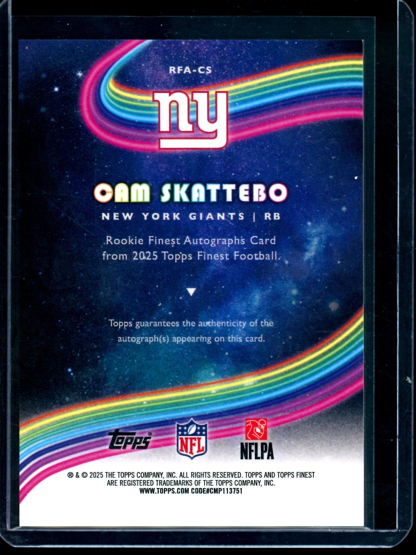 2025 Topps Finest Cam Skattebo Rookie Autograph Giants