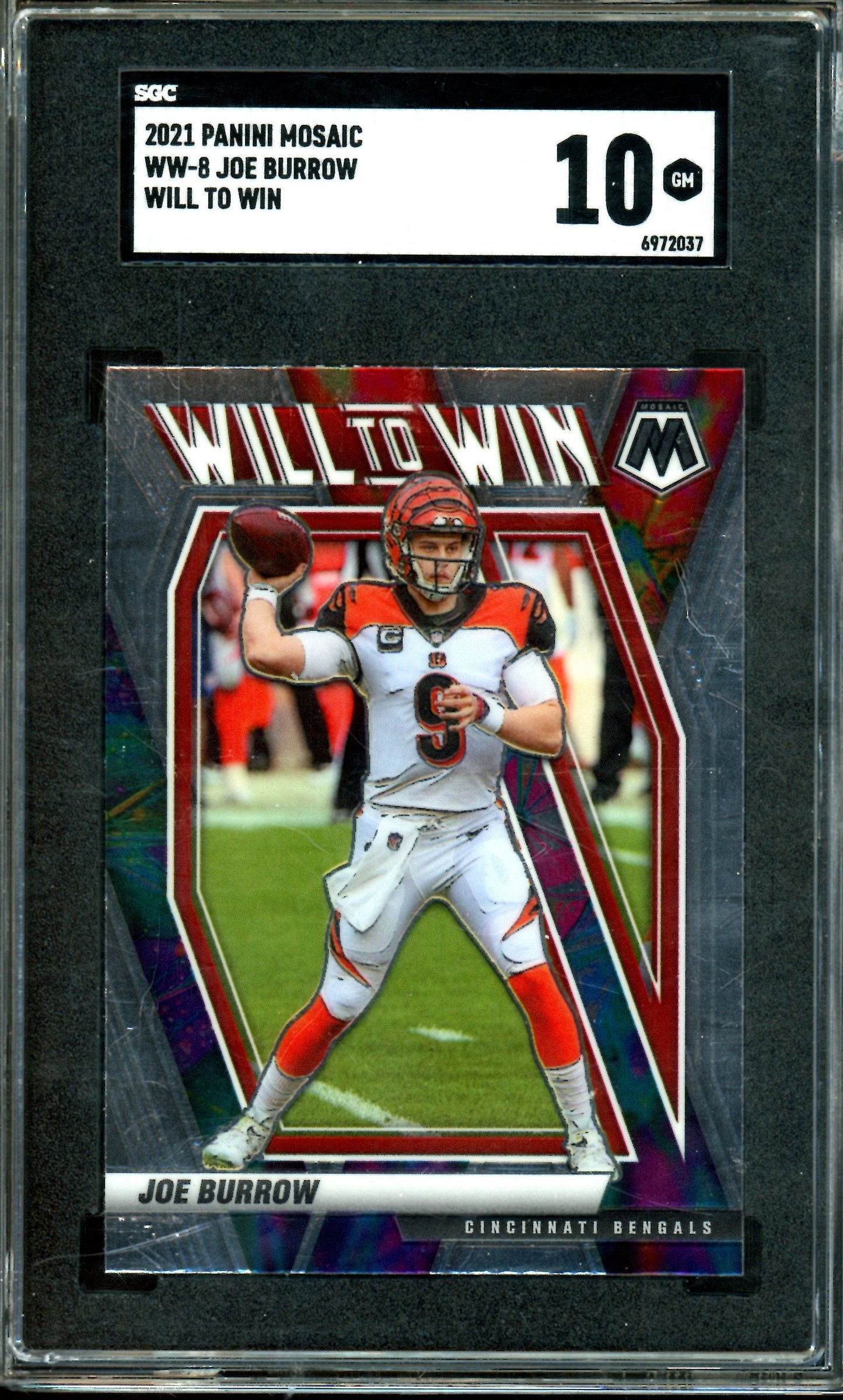 2021 Panini Mosaic Joe Burrow Will to Win SGC 10 Bengals