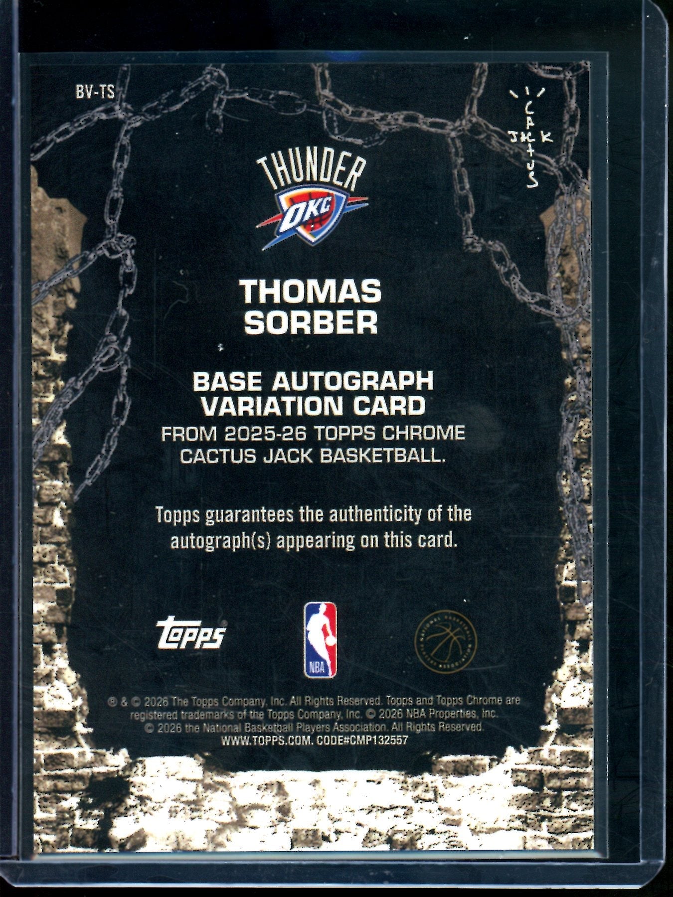 2026 Topps Cactus Jack Thomas Sorber Orange Rookie Autograph /25 Thunder