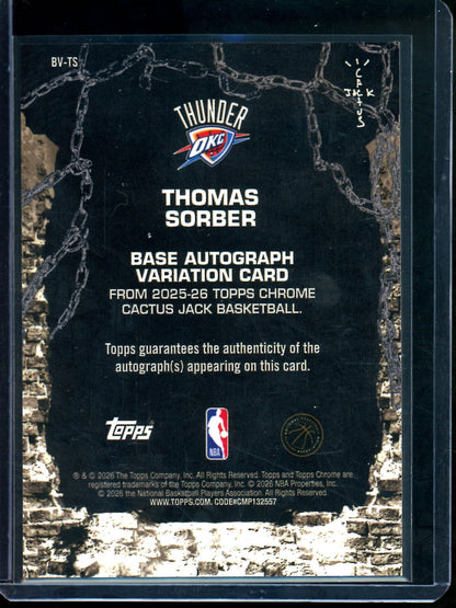 2026 Topps Cactus Jack Thomas Sorber Orange Rookie Autograph /25 Thunder