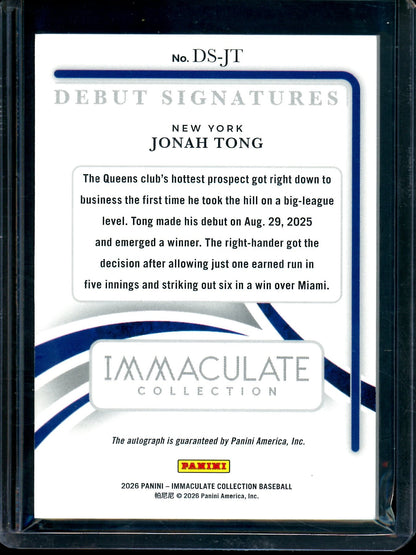 2026 Panini Immaculate Jonah Tong Debut Signatures /49 Mets