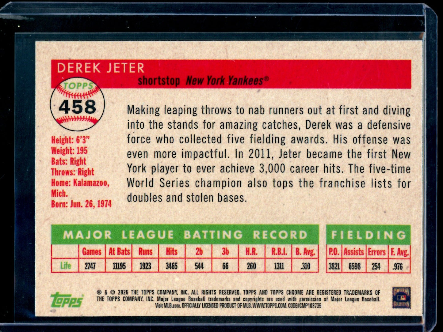 2025 Topps Platinum Derek Jeter Pink Refractor /100 Yankees