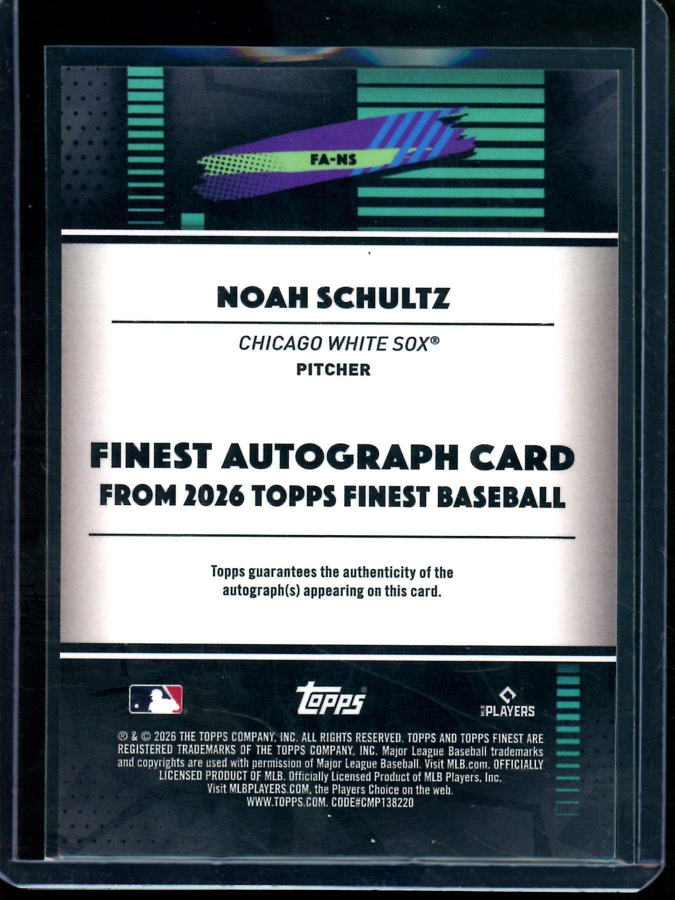 2026 Topps Finest Noah Schultz Purple Refractor Autograph /75 White Sox