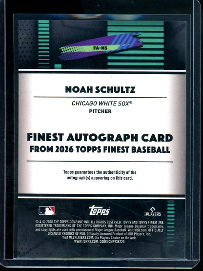 2026 Topps Finest Noah Schultz Purple Refractor Autograph /75 White Sox