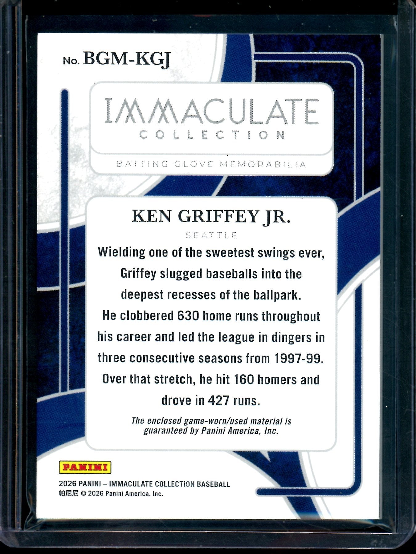 2026 Panini Immaculate Ken Griffey Jr Batting Glove Relic /25 Mariners