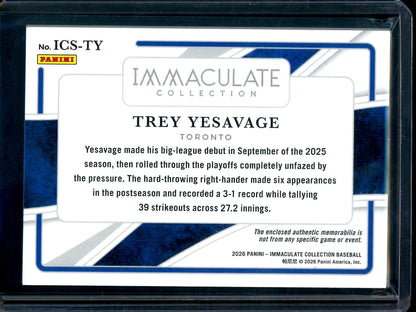 2026 Panini Immaculate Trey Yesavage Swatches Rookie /99 Blue Jays