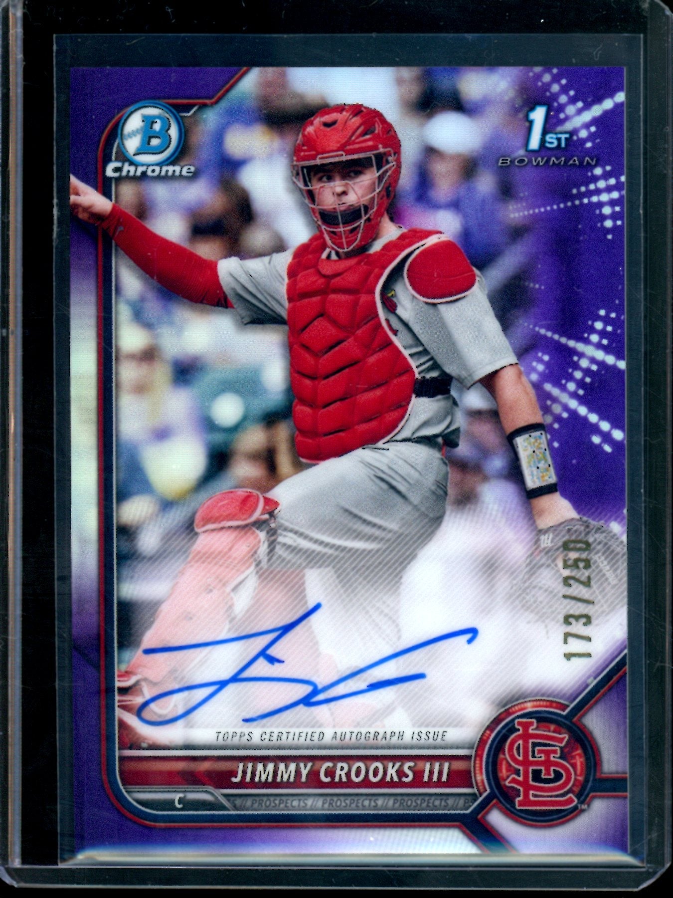 2022 Topps Bowman Chrome Jimmy Crooks III 1st Autograph Purple /250 Cardinals