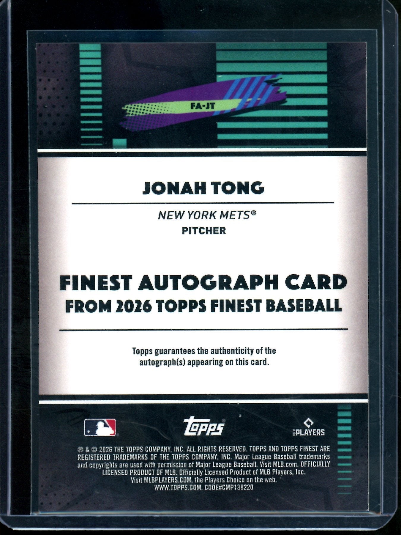 2026 Topps Finest Jonah Tong Rookie Orange Geometric Autograph /25 Mets