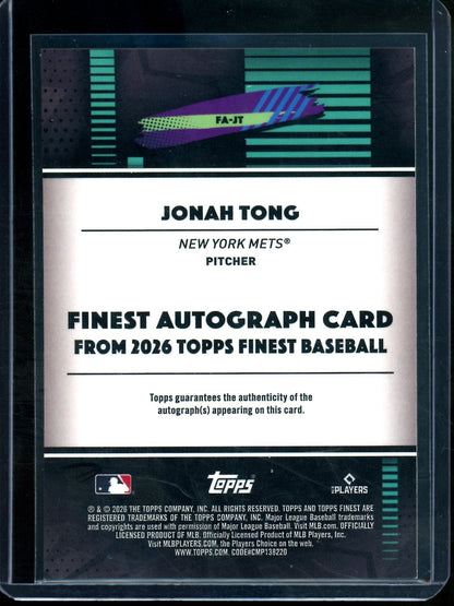 2026 Topps Finest Jonah Tong Rookie Orange Geometric Autograph /25 Mets